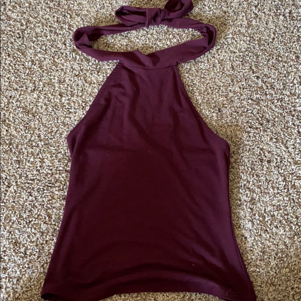 Maroon tank top with tied neck